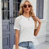 Summer Women Round Neck Flower Lace Patchwork Short Sleeve T-Shirt, Size: M(White)