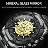 BINBOND S034 30M Waterproof Quartz Watch Skull Skeleton Luminous Watch(Black Steel Black White Nail)