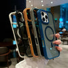 For iPhone 14 Pro Metal Lens Frame MagSafe Phone Case(Navy Blue)