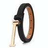 110cm Women Adjustable Leather Decorative Belt Casual Jeans Gold Buckle Thin Belt(Red)