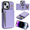 For iPhone 15 Plus Three Fold Card Bag Phone Case with Long Lanyard(Purple)