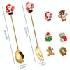 2pcs /Pack Christmas Gift Spoon Cartoon Fruit Fork Dessert Coffee Scoop, Style: Wreath (Pink Box)