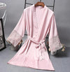 Robes  Elegant Sleepwear Sexy Lace Women Dressing Kimono Silk Bath Robe, Size:XXL(Pink)