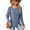 Autumn And Winter Round Neck Button Split Loose Long-Sleeved T-Shirt Top, Size: L(Blue)