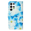 For Samsung Galaxy S25 Ultra 5G Colored Drawing Marble Pattern Leather Phone Case(Blue Flower)
