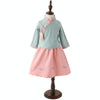 Girls Chinese Style Embroidery Top + Skirt Set Tunic Clothing, Size:110cm(Green Top + Pink Skirt)