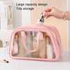PU Dry And Wet Separation Washing Bag Double Layer Large Capacity Handheld Cosmetic Bag, Color: Pink Median
