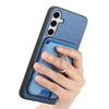 For Samsung Galaxy S24+ 5G Retro Cross Leather Ring Vertical Insert Card Bag MagSafe Phone Case(Blue)