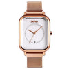 SKMEI 9207 Fashion Creative Simple Watch Men Magnetic Buckle Mesh Belt Steel Belt Couple Quartz Watch(Rose Gold White)