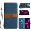 For iPhone 15 Plus Grid Stitching Leather Phone Case with Lanyard(Blue)