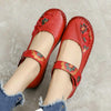Flower Round Toe Soft Bottom Vintage Leather Flat Shoes, Szie:41(Red)