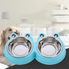 Stainless Steel Double Pet Bowl (Green) - Cat & Dog Food Bowl