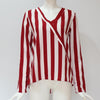 Women Striped Shirt Long Sleeve V-neck Shirts Casual Tops Blouse, Size:XXXL(Red)