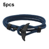 5pcs Whale Tail Braided Hand Rope Double Live Buckle Adjustable Bracelet(Navy)