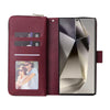 For Samsung Galaxy S25 Ultra 5G 9-Card Slots Zipper Wallet Bag Leather Phone Case(Wine Red)