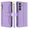 For Samsung Galaxy S25+ 5G Sheep Texture Cross-body Zipper Wallet Leather Phone Case(Purple)