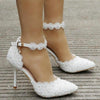 Women Shoes Lace Pearl Princess Pointed Shoes, Size:38(White 9.5 cm)