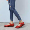 Flower Round Toe Soft Bottom Vintage Leather Flat Shoes, Szie:40(Red)