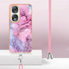 For Honor 90 5G Electroplating Marble Dual-side IMD Phone Case with Lanyard(Pink 013)
