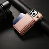 For iPhone 14 Pro Three Fold Card Bag Phone Case with Long Lanyard(Rose Gold)