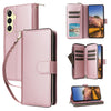 For Samsung Galaxy A25 Nine-card Slots Zipper Wallet Bag Leather Phone Case(Rose Gold)