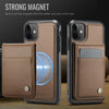 For iPhone 11 JEEHOOD J06 British Style RFID MagSafe Card Bag PU Phone Case(Brown)