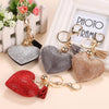Heart Keychain Leather Tassel Gold Key Holder Metal Crystal Key Chain Keyring Charm Bag Auto Pendant Gift(pink)