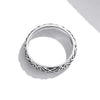 S925 Sterling Silver Retro Embossed Flower Texture Women Ring, Size:8