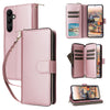 For Samsung Galaxy A24 Nine-card Slots Zipper Wallet Bag Leather Phone Case(Rose Gold)