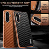 For Samsung Galaxy A36 AZNS Electroplated Edge Carbon Fiber Texture Phone Case(Brown)