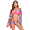 Bikini + Mesh Shawl + Split Swimsuit Women Swimsuit With Chest Pad, Size: S(Pink)