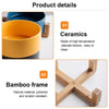 Pink Ceramic Cat Bowls with Bamboo Stand, 400ml Double Bowls for Cats & Small Dogs
