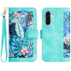 For Samsung Galaxy A36 Floral Pattern Leather Phone Case with Lanyard(Green)