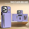 For iPhone 14 Pro Three Fold Card Bag Phone Case with Long Lanyard(Purple)
