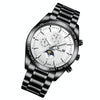 FNGEEN 5800 Men Three Eyes and Six Pins Watch Student Quartz Watch(Black Steel White Surface)