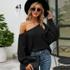 Female Sexy Strapless Knit Shirt Loose Bat Sleeve Knitted Tops, Size: L(Black)