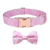 Rose Gold Buckle Dog Collar, XL (43-70cm), Sweet Pink, Detachable Bow