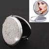 Diamond-encrusted Metal Double Side Folding Mini Portable Round Small Makeup Mirror(White)
