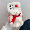 For iPhone 12 mini 3D Christmas Bear Plush Phone Case(White)