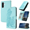 For Samsung Galaxy A36 5G Datura Flower Embossed Flip Leather Phone Case(Light Blue)