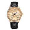 SANDA 7011 Leather Strap Luminous Waterproof Mechanical Watch(Black Rose Gold)
