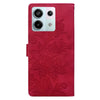 For Redmi Note 13 Pro 4G Lace Floral Embossed Magnetic Buckle PU Phone Case With Wrist Strap(Red)