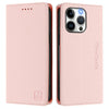 For iPhone 13 Pro RC01 Dual-Folded Magnetic Suction RFID Leather Phone Case(Pink)