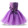 Purple Girls Sleeveless Rose Flower Pattern Bow-knot Lace Dress Show Dress, Kid Size: 140cm