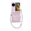 For OPPO Find N3 Flip Three Parts Pearlescent Shell Texture Phone Case with Bracelet(Pink)