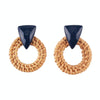 Rattan Wooden Vintage Handmade Dangle Earrings(Blue)