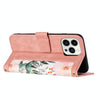For iPhone 15 Pro Floral Pattern Leather Phone Case with Lanyard(Pink)