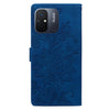 For Redmi 11A / 12C Lace Floral Embossed Magnetic Buckle PU Phone Case With Wrist Strap(Blue)