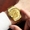 FNGEEN S666 Waterproof Luminous Watch Quartz Ultra-Thin Dragon Or Phoenix Pattern Couple Watch(Between Gold White Surface)