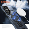 For Samsung Galaxy S23 5G Shield Hollow Frame Holder MagSafe Phone Case(Navy Blue)